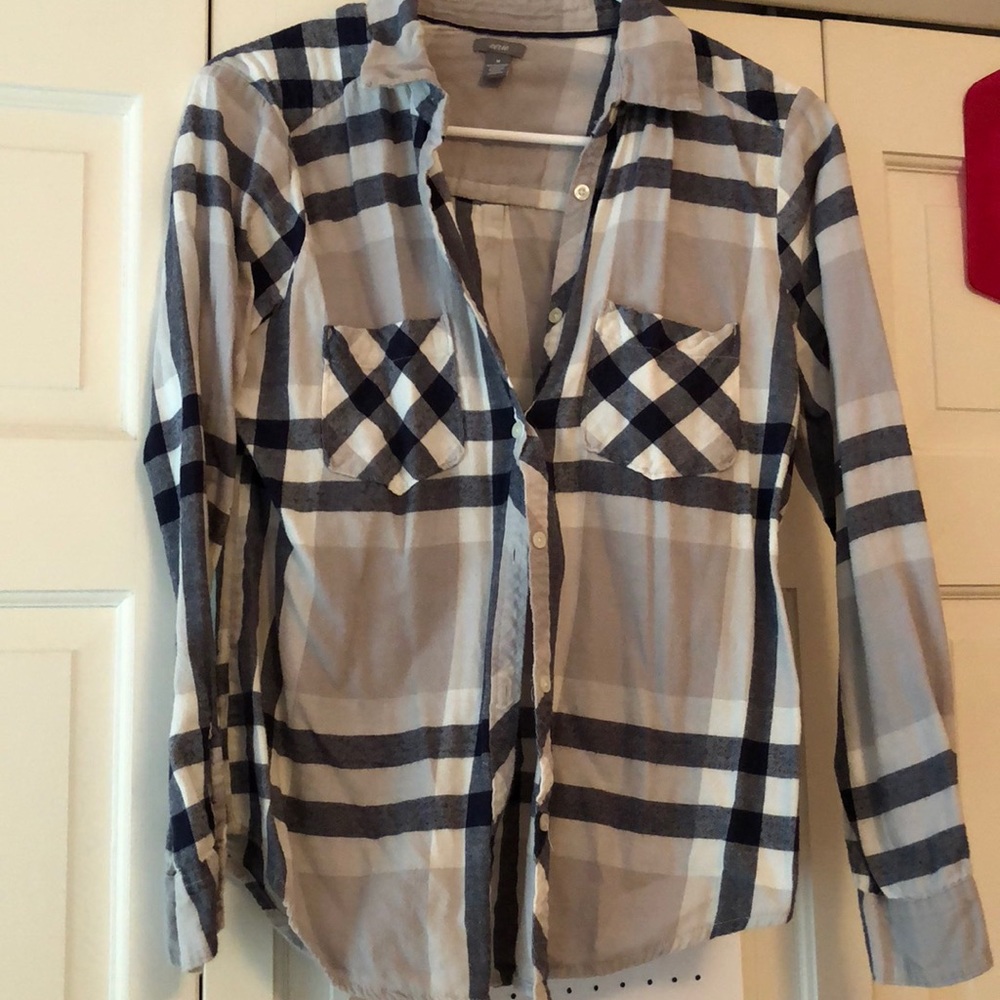 Light blue, white, navy flannel